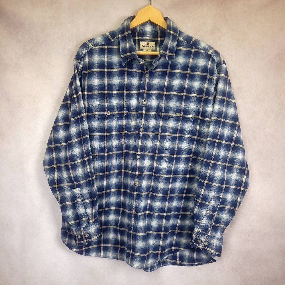 Woolrich Blue and White Plaid Buttondown Long Sleeve Flannel Shirt Size XL
